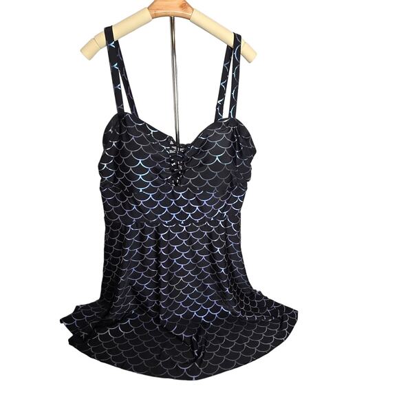 Torrid Scoop Neck Long Swim Dress Mermaid Size 2 Metallic Shimmer. - Picture 5 of 8